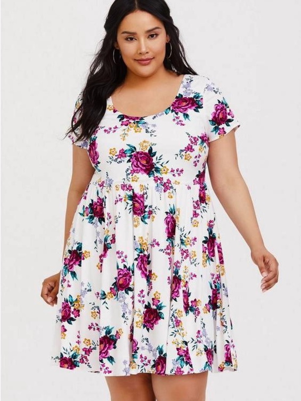 NWT Torrid Floral Ivy Short Sleeve Challis Skater Dress Cross Back White 1